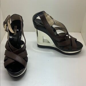 Michael Kors Platform Shiny Bling Leather Wedge Sandals Shoes 7